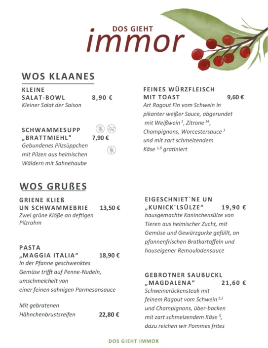SPEISEKARTE DOS GIEHT IMMER Seite 1 ab November 2025 neu